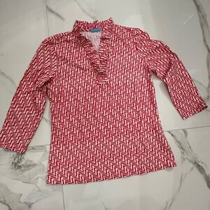 J.McLaughlin Durham Ruffle Top in Zigzag Print, 3/4 Slv. EUC, Sz. M
